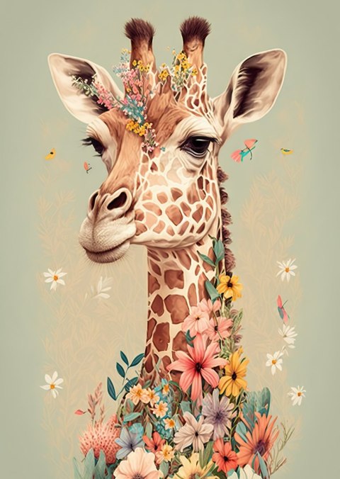 Plakat Żyrafa W Kwiatach