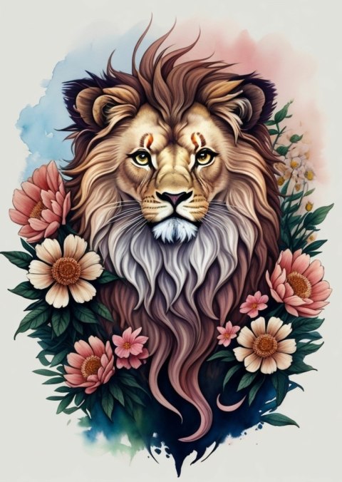 Plakat Kwiaty I Lew Z Grzywą