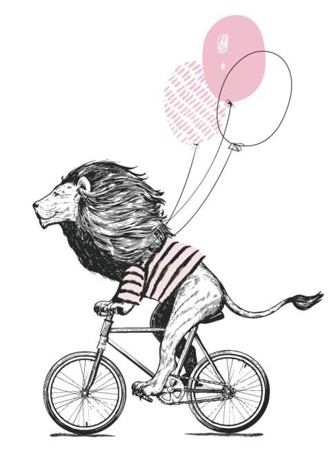 Plakat Lew W Koszulce Na Rowerze