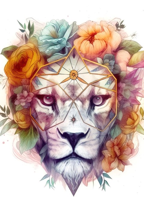 Plakat Lew W Wianku Kwiatów