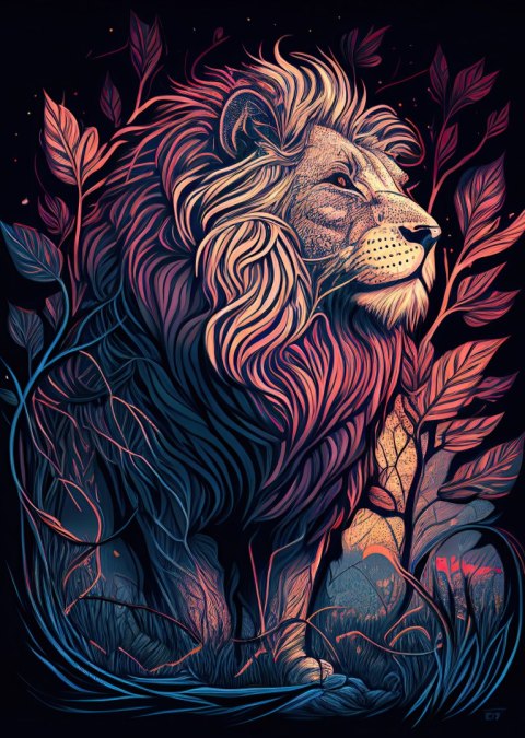 Plakat Majestatyczny Lew Na Ilustracji