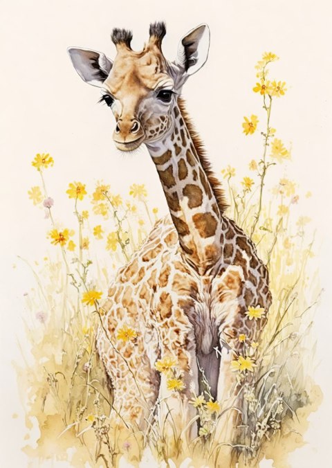 Plakat Mała Żyrafa Na Łące
