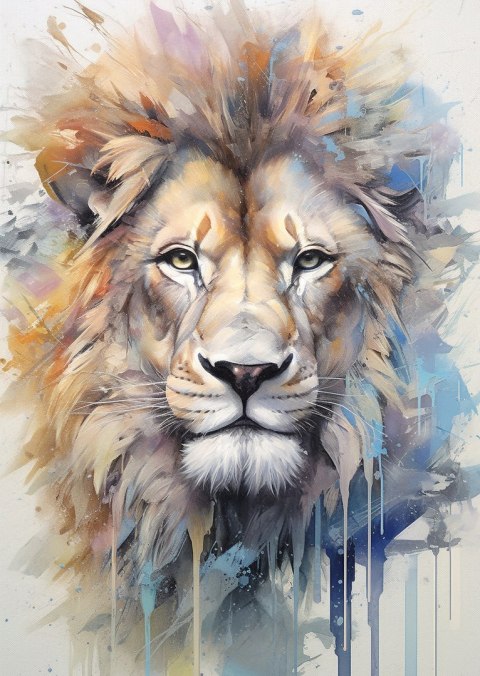 Plakat Malowana Farbami Głowa Lwa