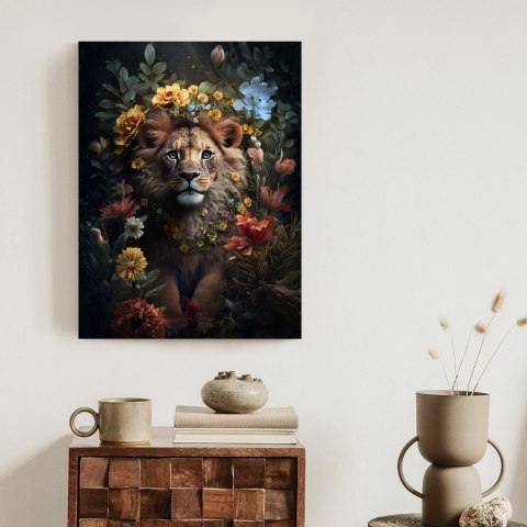 Plakat Portret Lwa Wśród Kwiatów