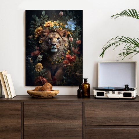 Plakat Portret Lwa Wśród Kwiatów