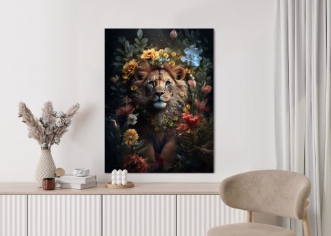 Plakat Portret Lwa Wśród Kwiatów