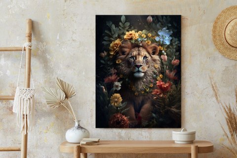 Plakat Portret Lwa Wśród Kwiatów