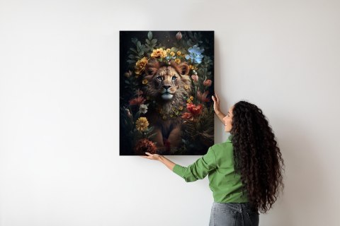 Plakat Portret Lwa Wśród Kwiatów