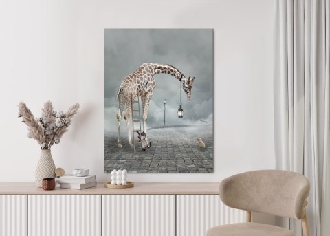 Plakat Surrealistyczna Żyrafa Kot Drabina I Lampa