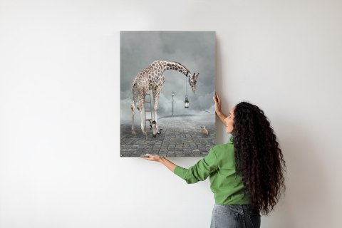 Plakat Surrealistyczna Żyrafa Kot Drabina I Lampa