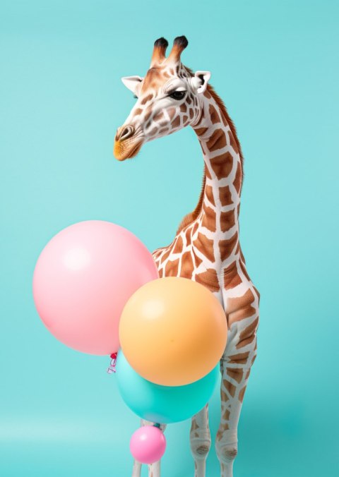 Plakat Żyrafa Z Balonami