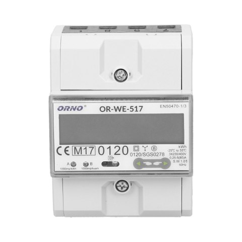 3-fazowy licznik energii elektrycznej, 80A, port RS-485, wielotaryfowy, 3 moduły, DIN TH-35mm 3-fazowy licznik energii elektrycznej, 80A, port RS-485, wielotaryfowy, 3 moduły, DIN TH-35mm