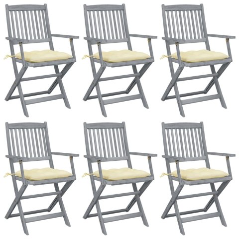 Składane krzesła ogrodowe, 6 szt., z poduszkami, akacjowe