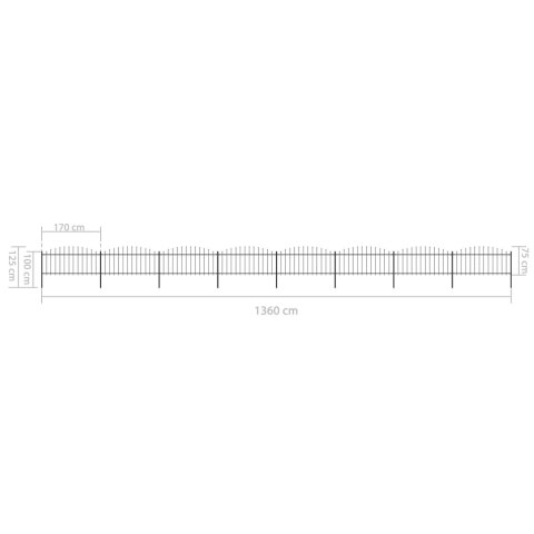 Panele ogrodzeniowe z grotami, stal, (0,5-0,75)x13,6 m, czarne