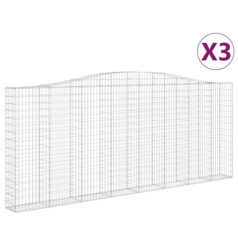Kosze gabionowe, 3 szt, 400x30x160/180 cm, galwanizowane żelazo Kosze gabionowe, 3 szt, 400x30x160/180 cm, galwanizowane żelazo