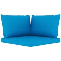 Ogrodowa sofa 2-os. z palet, jasnoniebieskie poduszki, sosna