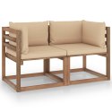 Ogrodowa sofa 2-os. z palet, z beżowymi poduszkami, sosna
