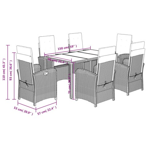 7-cz. zestaw mebli ogrodowych z poduszkami, szary, rattan PE