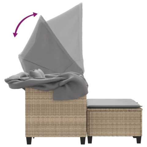 2-os. sofa ogrodowa z zadaszeniem i stołkami, beżowa, rattan PE