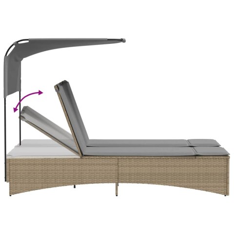 Podwójna leżanka z zadaszeniem i poduszkami, mieszany beż