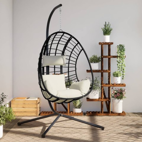 Wiszące krzesło kokon ze stojakiem, beżowe, rattan i stal Wiszące krzesło kokon ze stojakiem, beżowe, rattan i stal
