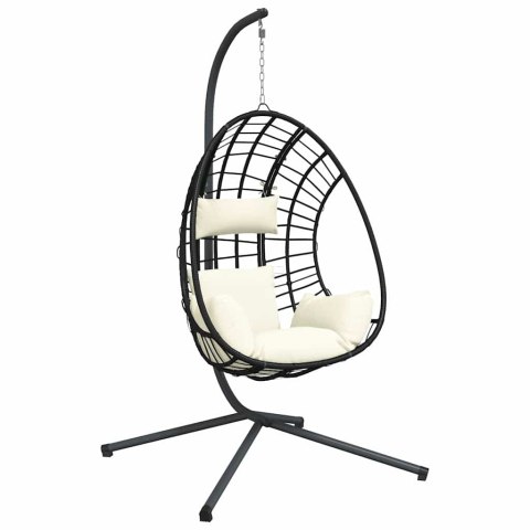 Wiszące krzesło kokon ze stojakiem, beżowe, rattan i stal Wiszące krzesło kokon ze stojakiem, beżowe, rattan i stal
