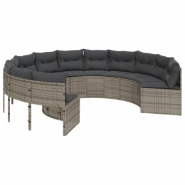 Sofa ogrodowa z poduszkami, okrągła, szary rattan PE