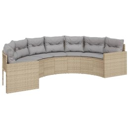 Sofa ogrodowa z poduszkami, półokrągła, beżowy rattan PE