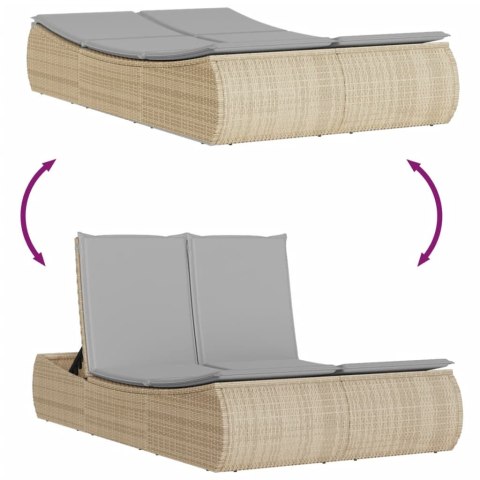Podwójna leżanka z poduszkami, beżowa, polirattan