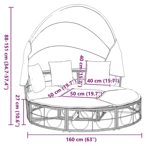 Leżanka ogrodowa, z baldachimem i poduszkami, czarna, rattan PE