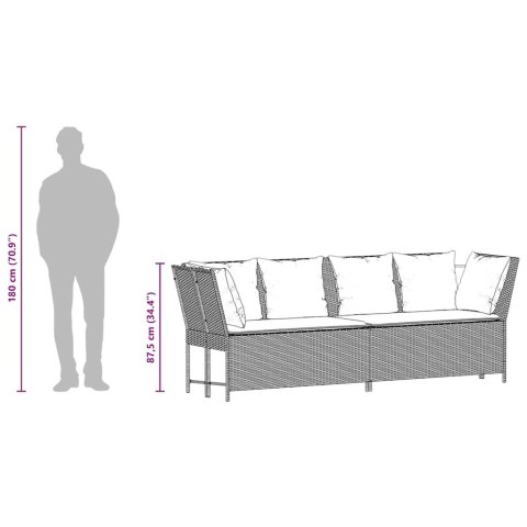 Sofa ogrodowa z poduszkami, szara, polirattanowa