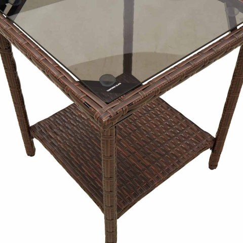 Sofa ogrodowa ze stołem i poduszkami w kształcie litery L