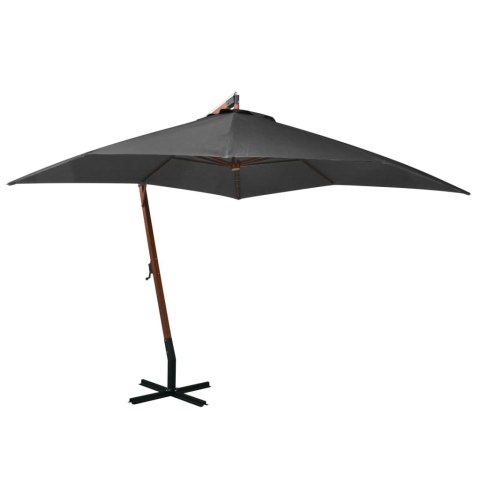 Parasol ogrodowy wiszący, na jodłowym słupku, antracyt, 3x3 m