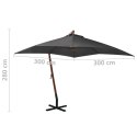 Parasol ogrodowy wiszący, na jodłowym słupku, antracyt, 3x3 m