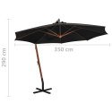 Parasol ogrodowy wiszący, na jodłowym słupku, czarny, 3,5x2,9 m