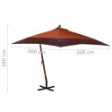 Parasol ogrodowy wiszący, na jodłowym słupku, terakota, 3x3 m