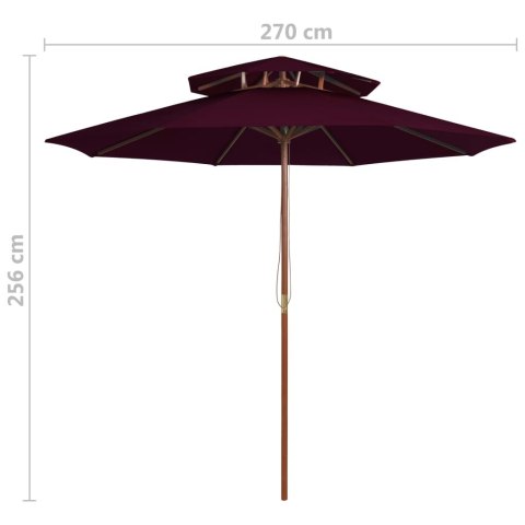 Parasol ogrodowy z dwupoziomową czaszą, bordowy, 270 cm
