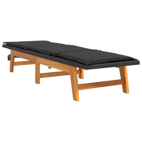 Leżaki z poduszką, 2 szt., polirattan i lite drewno akacjowe