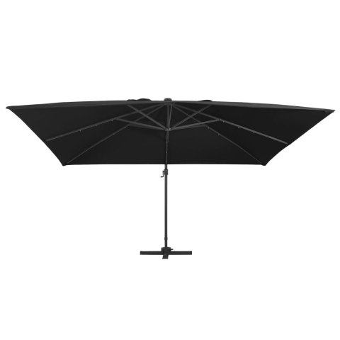Parasol z LED i aluminiowym słupkiem, 400x300 cm, czarny