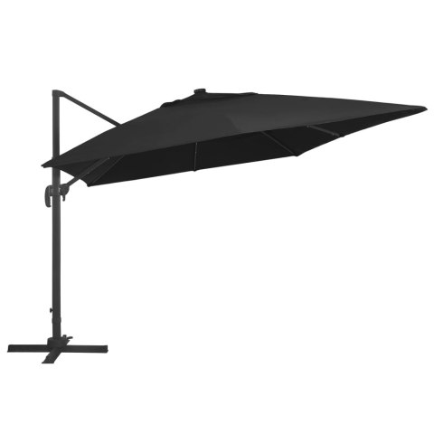 Parasol z LED i aluminiowym słupkiem, 400x300 cm, czarny