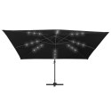 Parasol z LED i aluminiowym słupkiem, 400x300 cm, czarny