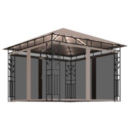 Altana z moskitierą i sznurem lampek LED, 3x3x2,73 cm, taupe
