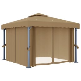 Altana ogrodowa z zasłonami, 3 x 3 m, kolor taupe, aluminium