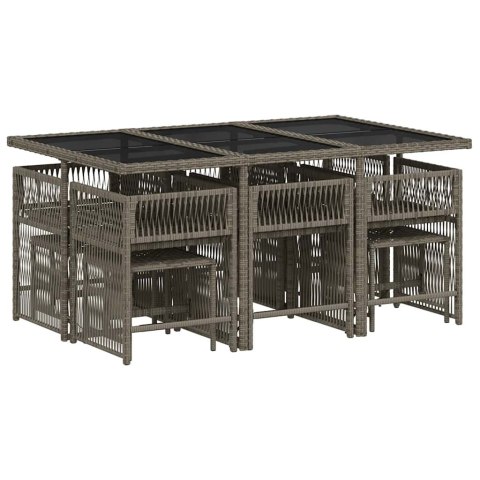 11-cz. zestaw mebli do ogrodu, z poduszkami, szary rattan PE