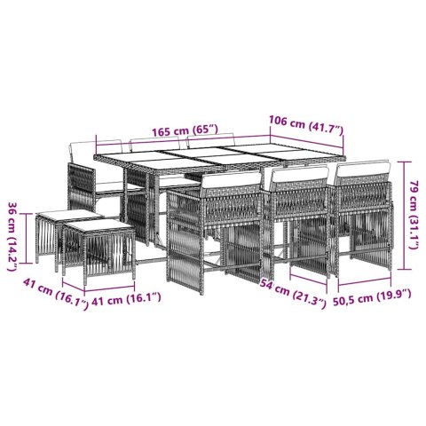 11-cz. zestaw mebli do ogrodu, z poduszkami, szary rattan PE
