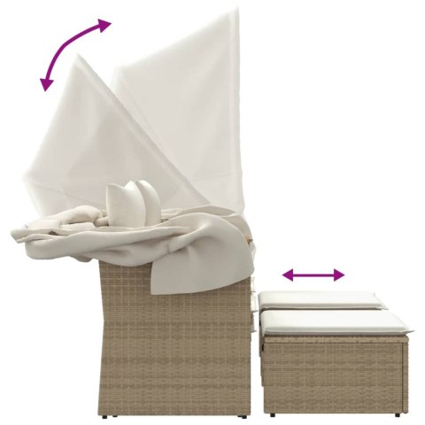 2-os. sofa ogrodowa z zadaszeniem i stołkami, beżowa, rattan PE