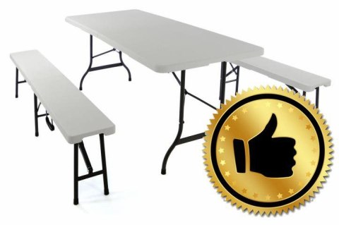 Komplet składany stół ogrodowy campingowy Garth 183 cm + 2 składane ławki