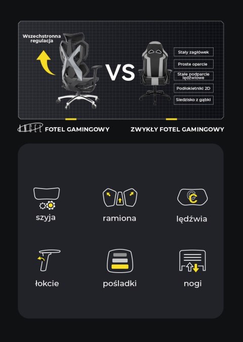 Fotel ergonomiczny gamingowy Angel Furia Grey