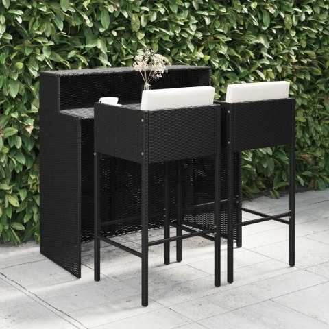 3-cz. zestaw mebli barowych z poduszkami, rattan PE, czarny 3-cz. zestaw mebli barowych z poduszkami, rattan PE, czarny