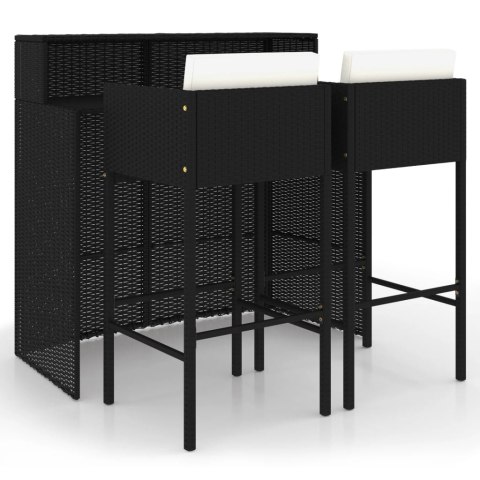 3-cz. zestaw mebli barowych z poduszkami, rattan PE, czarny 3-cz. zestaw mebli barowych z poduszkami, rattan PE, czarny